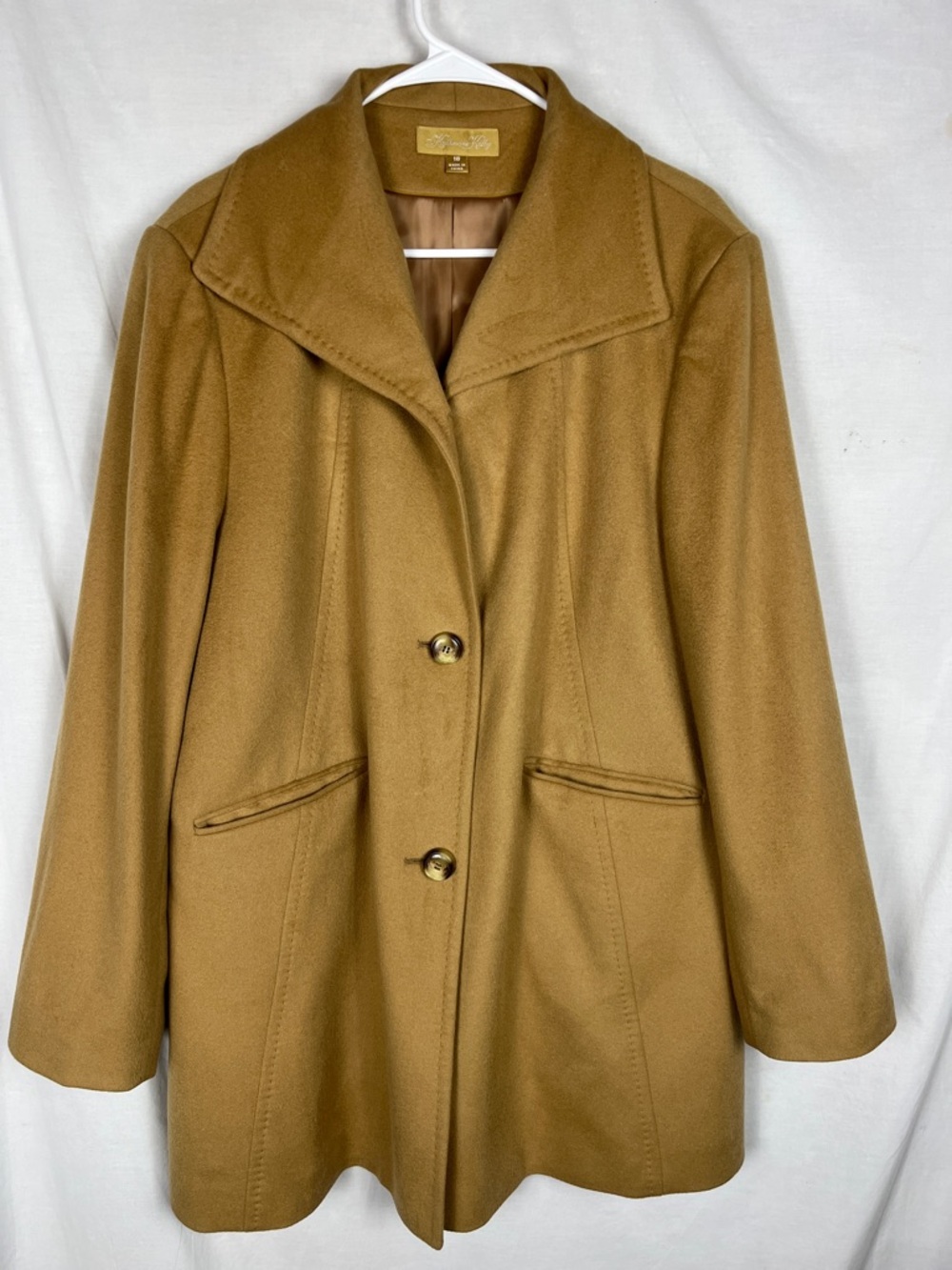 Tan Light Brown 100% Cashmere Katherine Kelly Pea Coat